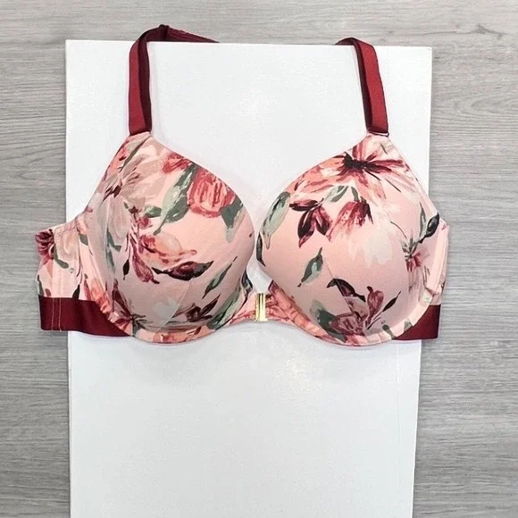 Cacique Pink Floral Boost Plunge Bra Front Closure 42C - Picture 1 of 10